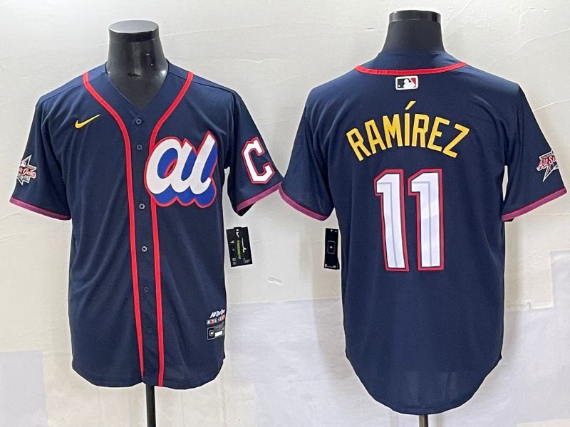 Men 2025 Cleveland Indians #11 Ramirez Blue All star Nike MLB Jersey style 1